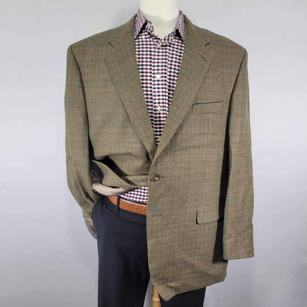 CHAPSβ Men's Flannel Sport Coat Blazer Two Button Herringbone Plaid Wool 48R